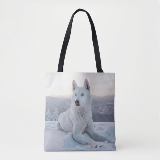 Weiße Husky-Hunde im Schnee Tasche (Vorderseite)