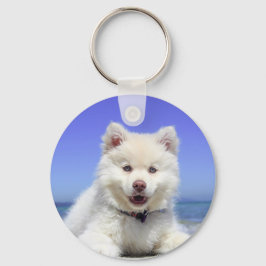 Weiße Husky-Welpe mit blauen Augen Schlüsselanhänger