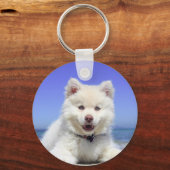 Weiße Husky-Welpe mit blauen Augen Schlüsselanhänger (Vorderseite)