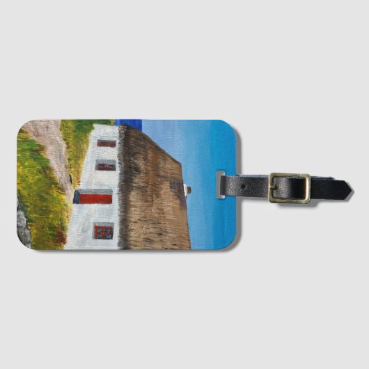 Weiße Hütte mit Blick aufs Meer Gepäckanhänger (Vorderseite (Horizontal))