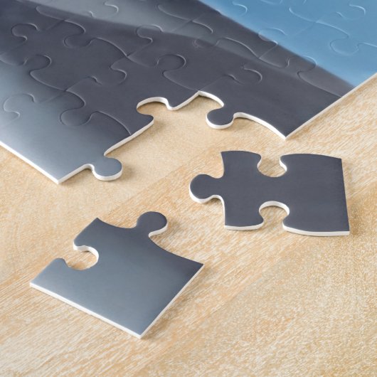 Weiße Hyazinthen in einer Glasvase auf blau Puzzle (Seite)