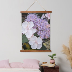 Weiße Hydrangea Aspera Blume Floral Wandteppich Mit Holzrahmen