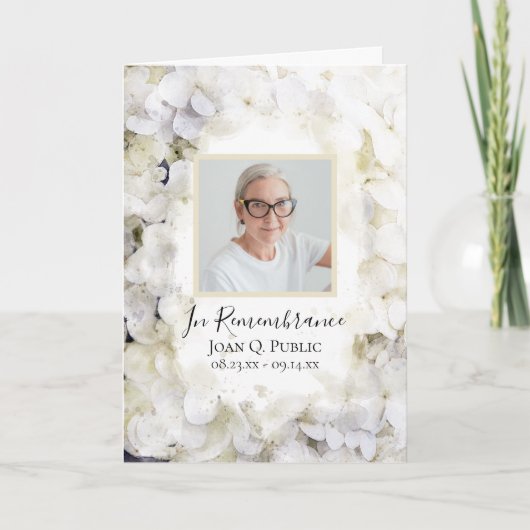 Weiße Hydrangea-Blume Beerdigungsdienst geklappt Programm (Vorderseite)