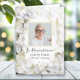 Weiße Hydrangea-Blume Beerdigungsdienst geklappt Programm