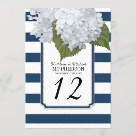 Weiße Hydrangea-Blume Navy Wide Strips Einladung