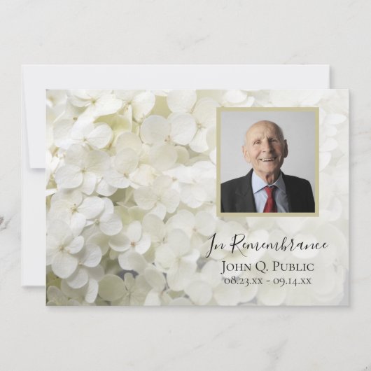 Weiße Hydrangea-Blume Todesjahr Einladung (Vorderseite)