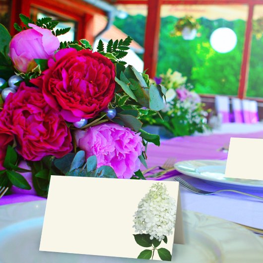 Weiße Hydrangea-Blume Zentimette Platzkarten