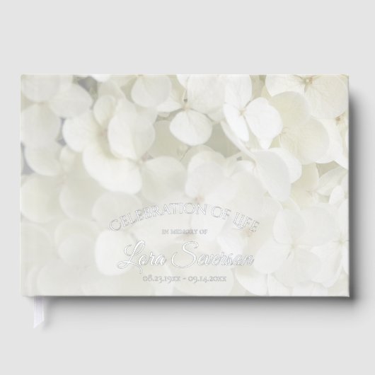 Weiße Hydrangea-Blumenfeier Gästebuch (Vorderseite)