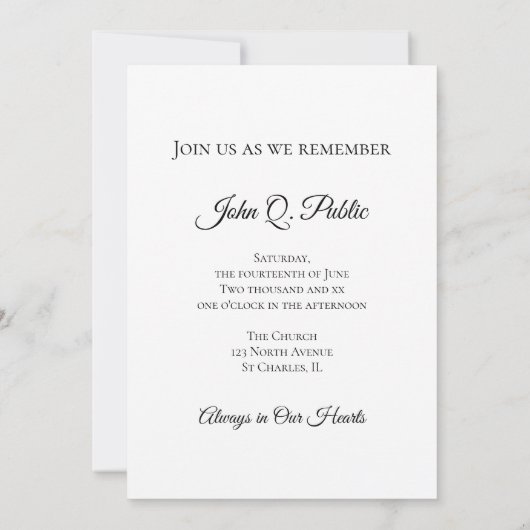 Weiße Hydrangea-Blumenfeier zur Beerdigung des Leb Einladung (Rückseite)