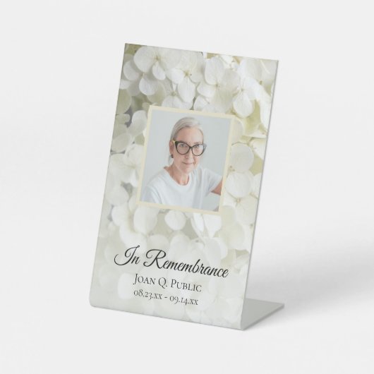 Weiße Hydrangea-Blumenfeier zur Beerdigung des Leb Sockelschild (Vorderseite)