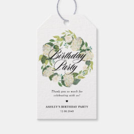 Weiße Hydrangea Blumenreath Geburtstagsparty Geschenkanhänger