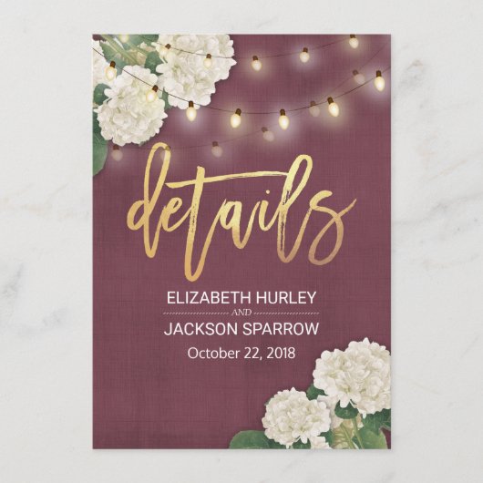 Weiße Hydrangea Blumenzwiebeln Informationen Begleitkarte (Vorderseite)