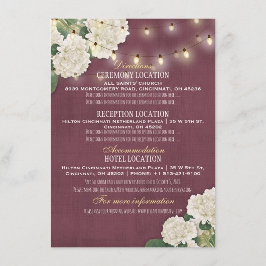 Weiße Hydrangea Blumenzwiebeln Informationen Begleitkarte (Rückseite)