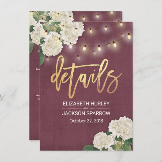 Weiße Hydrangea Blumenzwiebeln Informationen Begleitkarte (Vorne/Hinten)