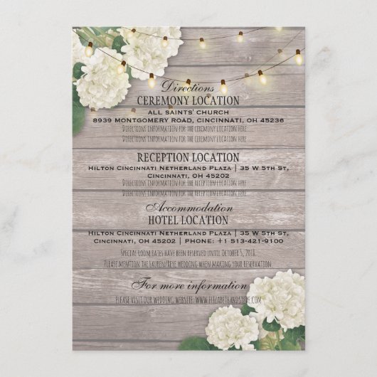 Weiße Hydrangea Blumenzwiebeln Informationen Begleitkarte (Vorderseite)