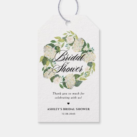 Weiße Hydrangea-Brautparty Geschenkanhänger (Rückseite)