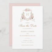 Weiße Hydrangea Grüne Wappen Save the Date Einladung (Vorne/Hinten)