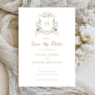 Weiße Hydrangea Grüne Wappen Save the Date Einladung