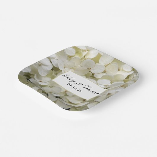 Weiße Hydrangea-Hochzeit Pappteller (Gewinkelt)