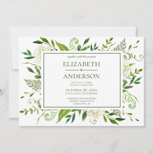 Weiße Hydrangea Hochzeitsfeier Einladung (Vorderseite)