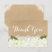 Weiße Hydrangea-Spitze-moderne rustikale danken Dankeskarte (Vorne/Hinten)