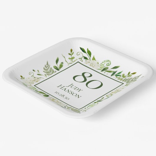 Weiße Hydrangeas, 80. Geburtstag Pappteller (Gewinkelt)