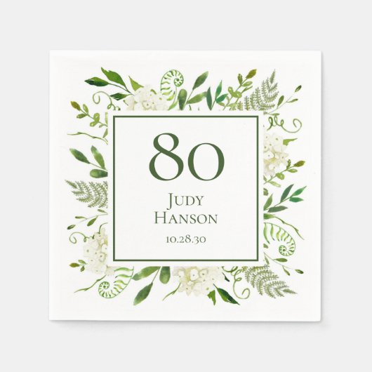 Weiße Hydrangeas, 80. Geburtstag Serviette (Vorderseite)