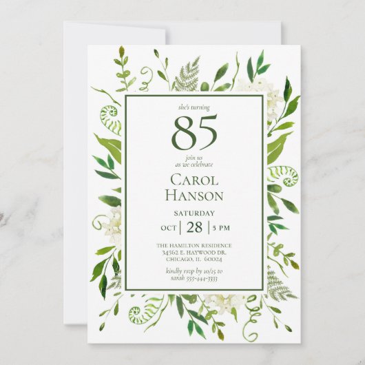Weiße Hydrangeas, 85. Geburtstag Einladung (Vorderseite)