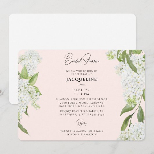 Weiße Hydrangeas Brautparty II Einladung (Vorne/Hinten)