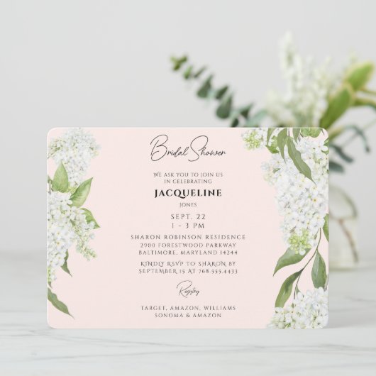 Weiße Hydrangeas Brautparty II Einladung (Stehend Vorderseite)