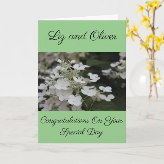 WEISSE HYDRANGEAS CUSTOM WEDDING GLÜCKLICHKEITEN KARTE (Gelbe Blume)