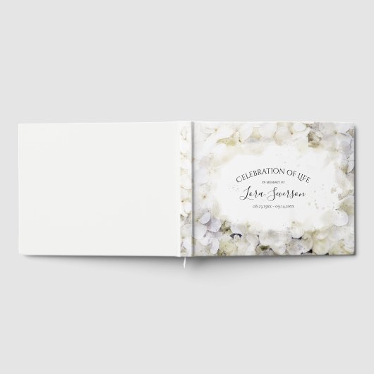 Weiße Hydrangeas-Feier zum Gedenken an das Leben Gästebuch (Voll)