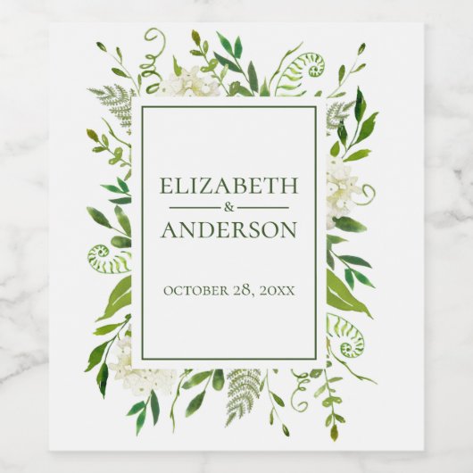 Weiße Hydrangeas Floral Wasserfarbe Weinetikett (Einzelnes Label)