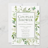 Weiße Hydrangeas Floral Watercolor Paare Dusche Einladung (Vorderseite)