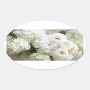 weiße Hydrangeas und ranunculus ovale Aufkleber