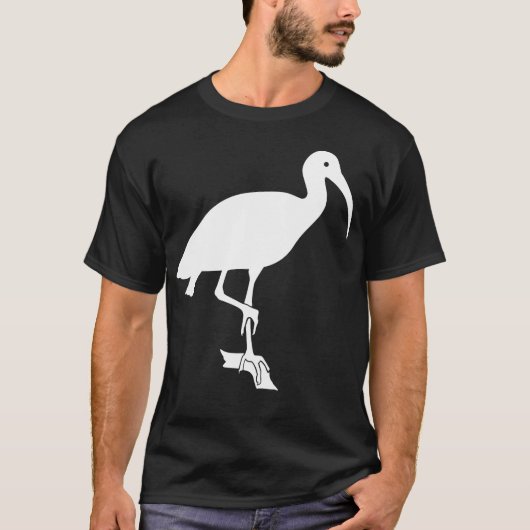 Weiße IBIS-Vogel-Silhouette gehockt auf Treibholz T-Shirt (Vorderseite)