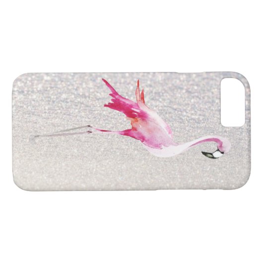 Weiße Imitat Glitzer Rosa Aquarellblume Case-Mate iPhone Hülle (Rückseite (Horizontal))