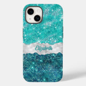 Weiße Imitat Türkisfarben Aquamariner Glitzer Mono Case-Mate iPhone Hülle (Rückseite)