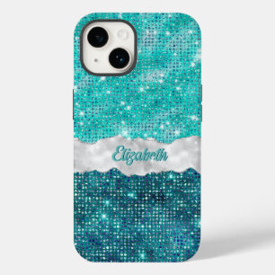 Weiße Imitat Türkisfarben Aquamariner Glitzer Mono Case-Mate iPhone 14 Hülle