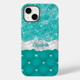 Weiße Imitat Türkisfarben Aquamariner Glitzer Mono Case-Mate iPhone 14 Hülle