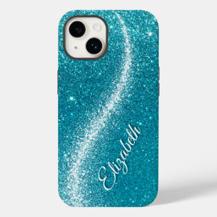 Weiße Imitat Türkisfarben Aquamariner Glitzer Mono Case-Mate iPhone 14 Hülle