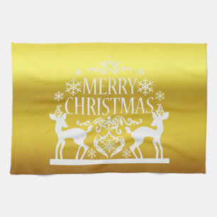 Weiße Imitate Gold Frohe Weihnachtsküche Handtuch