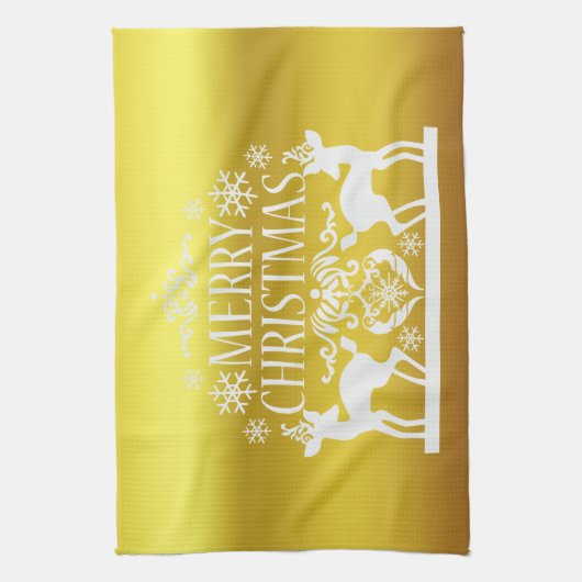 Weiße Imitate Gold Frohe Weihnachtsküche Handtuch (Vertikal)