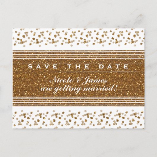 Weiße Imitate Gold Save the Date Postkarte (Vorderseite)