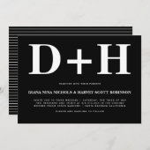 Weiße Initialen fett Typografie schwarze Hochzeit Einladung (Vorne/Hinten)