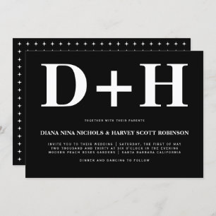 Weiße Initialen fett Typografie schwarze Hochzeit Einladung