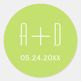 Weiße Initialen, hellgrüne, einfache, elegante Hoc Runder Aufkleber