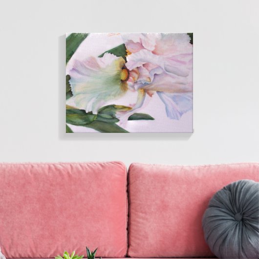 WEISSE IRIS-BLUME WRAPPIERT LEINWANDDRUCK (Insitu (Wohnzimmer))