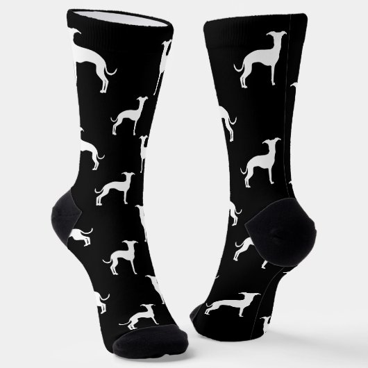 Weiße italienische Grauhunde-Silhouetten auf schwa Socken (Gewinkelt)