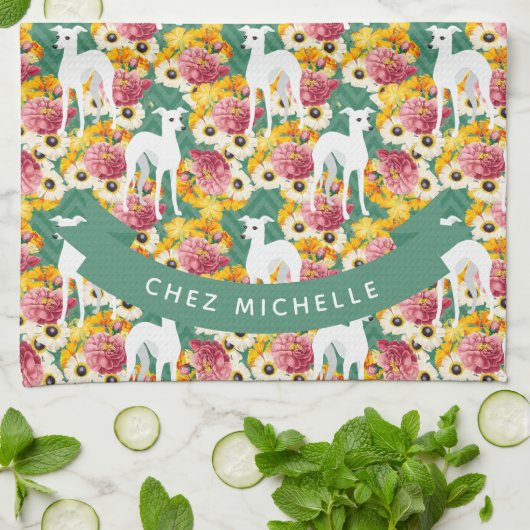 Weiße italienische Windhunde oder Blütenblätter Geschirrtuch (Gefaltet)